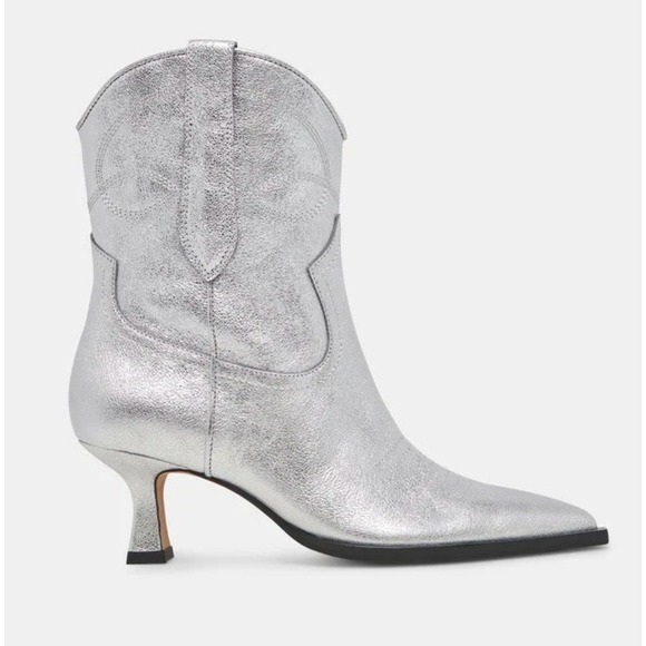 Dolce Vita Size 6 Silver Metallic Leather Cowboy Boots Heel Angel Women's - Picture 1 of 10